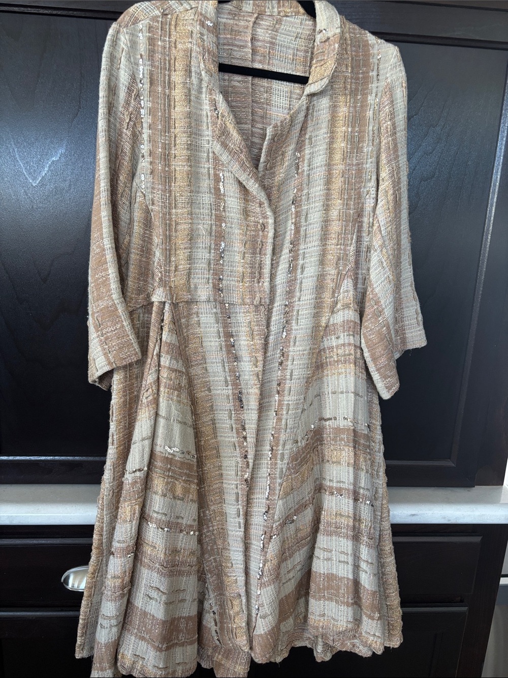 Handmade, one of a kind, Striped Taupe & Cream Textured Coat Dress